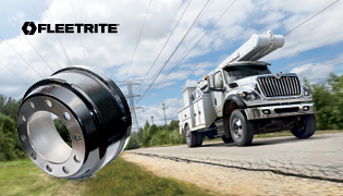 Fleetrite break drum over a background of an international electric utility truck
